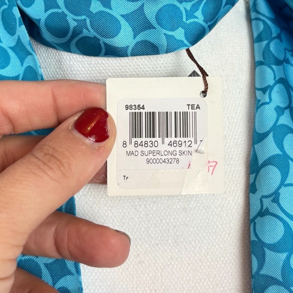 Coach Y2K NWT Silk Scarf Teal Signature Print Rhinestones Fringed - Picture 5 of 8